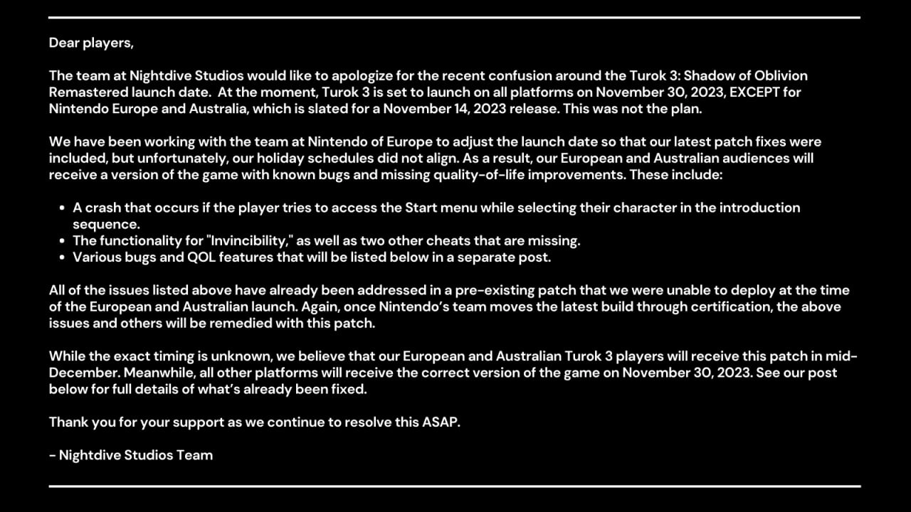 Turok 3: Shadow of Oblivion Premature Release Startles Fans